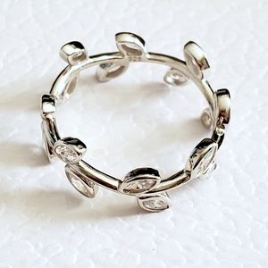 Sterling Silver 925 Leaves Clear CZ Ring